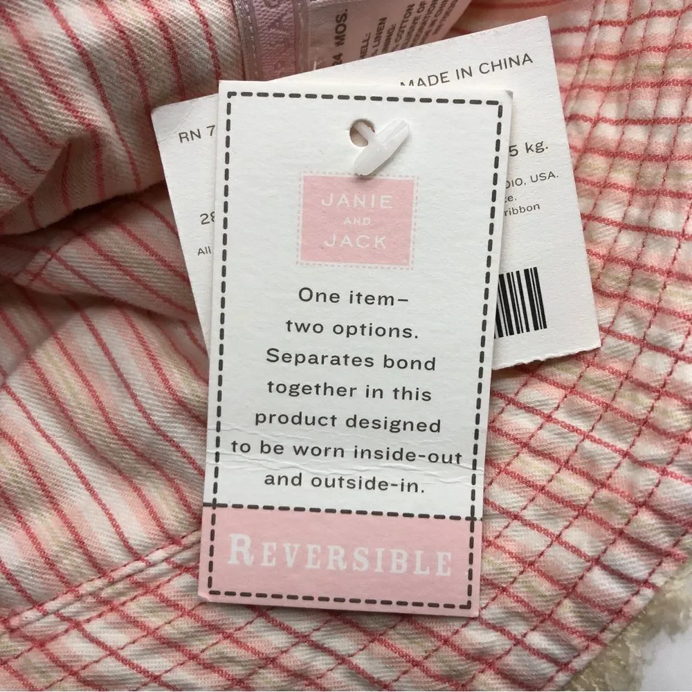 Janie & Jack Reversible Hat Baby Girl 12-24‎ Mos 100% Linen NWT
